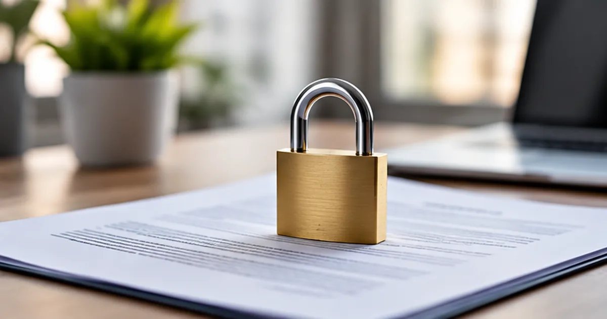 Padlock resting on a document