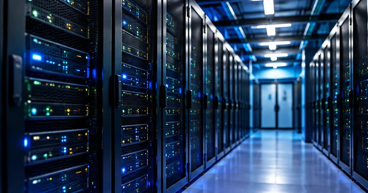 Server racks lining a data center aisle