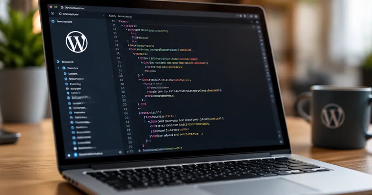Laptop showing WordPress code